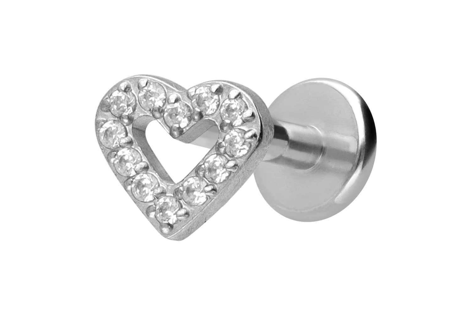 Titan Labret Piercing mit Innengewinde KRISTALLHERZ